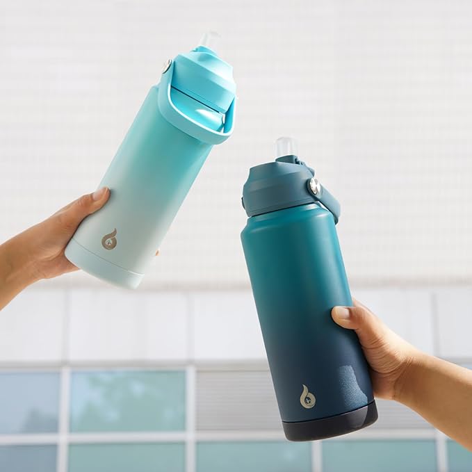 BJPKPK Insulated Water Bottle with Straw Lid, 18oz Thermos Water Bottles with Soft Nozzle, Flex Handle & Non-slip Boot, BPA Free Leak Proof Stainless Steel Metal Thermos, Tumblers, Cups,Vast