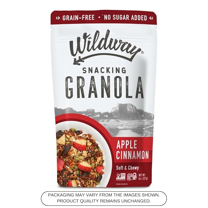 Wildway Keto Granola with Organic Ingredients | Apple Cinnamon | Grain-Free, Gluten-Free Cereal | Vegan, Low Carb & No Sugar Added | Paleo-Friendly, Non-GMO | Nutrient-Rich Fruit & Nut Snack | 8oz