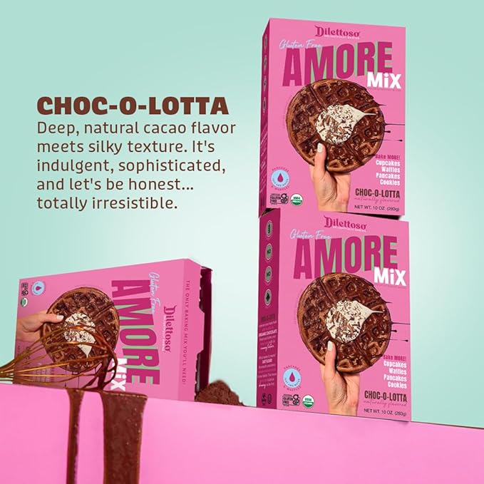 Dilettoso's Organic Gluten-Free Oat Flour Baking Mix | Chocolate | Pancakes, Waffles, Cupcakes, Brownies, and Cookies | 10oz AMORE Mix (2 Boxes)
