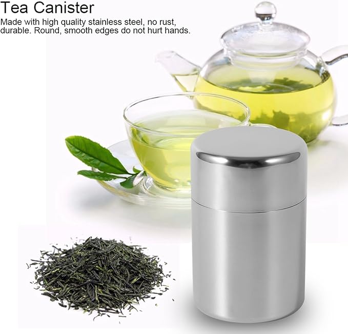 Tea Canister Tin, Loose Leaf Tea Storage, 450ml Tea Bag Holder Organizer, Matcha Stainless Steel Metal Jar with Lid for Kitchen Counter Coffee