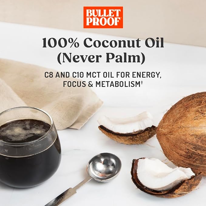 Bulletproof MCT Oil Made with C10 and C8 Oil, 32 Ounces, Keto Supplement for Sustained Energy, Brain and Body Fuel, Add to Coffee and Smoothies