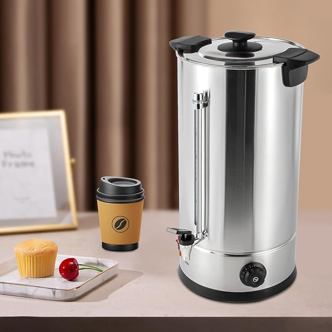 25L/6.6gal Commercial Coffee Urn, Gallon Double Wall Commerical Coffee Maker, 150 Cup Commercial Grade Stainless Steel Percolate Coffee Maker for Events, Offices and Catering