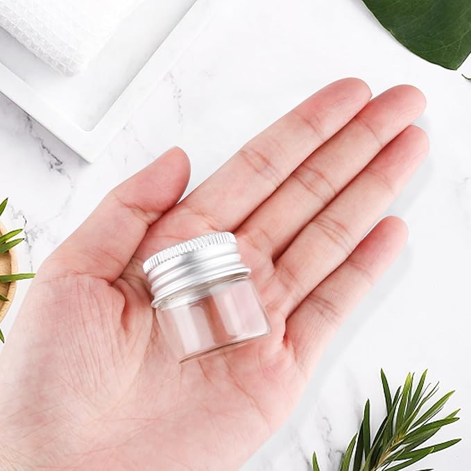 50 Pack,10ml Clear Glass Essential Oil Bottle,Empty Travel Glass Liquid Sample Vial Decorations Preservation Storage Vials Test Jars Container -1.18" W x 1.18" H