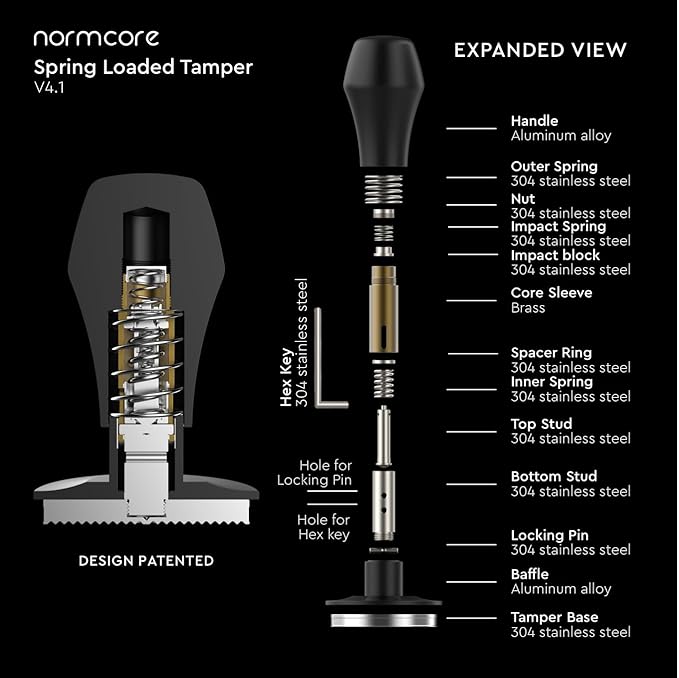 Normcore 58mm Espresso Tamper V4.1, Spring Loaded Coffee Tamper Compatible with 58mm Portafilter Baskets, Titanium PVD Coating Flat Base, Colorful Wood Handle