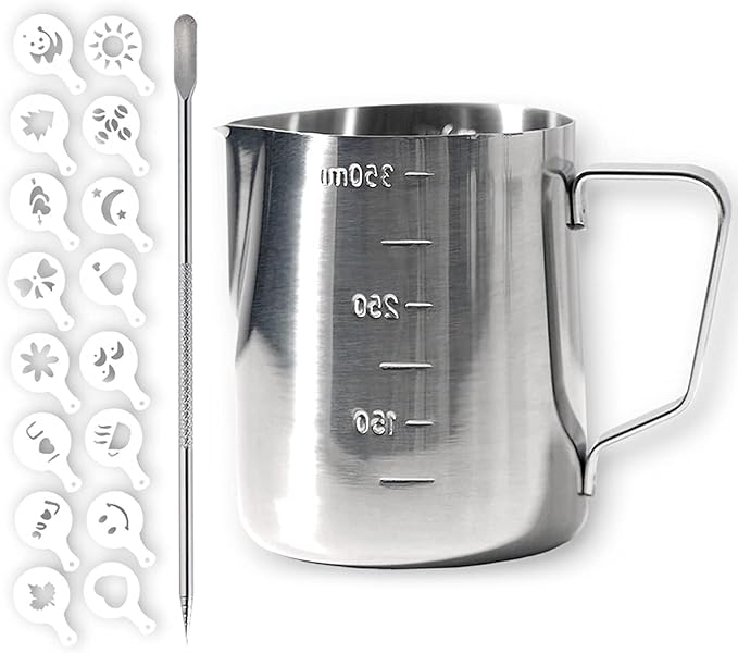 Milk Frothing Pitcher Steaming Pitchers Stainless Steel Milk/Coffee/Latte/Cappuccino Steam Pitchers Milk Jug Cup (350ml/12oz Set)