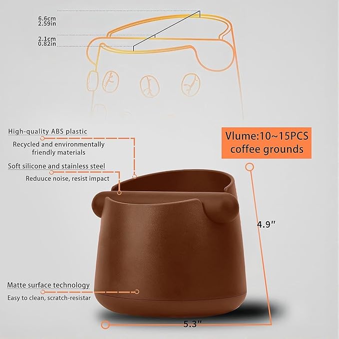 Espresso Knock Box with Barista Towels, Removable Shock-absorbent Knock Bar & Non-Slip Base - Co ffee Knock Box for Coffee Grounds, Espresso Machine Accessories, Brown