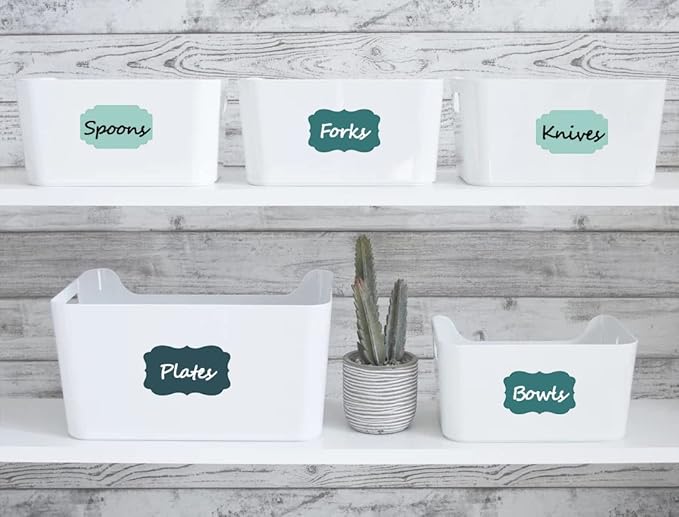 Labels for Food Containers 120Pcs Removable Waterproof Write-on Kitchen Label Stickers for Jars Bottles Bins and Home Storage Organization with 2 Markers, Colored Chalkboard Pantry Labels in 5 Sizes