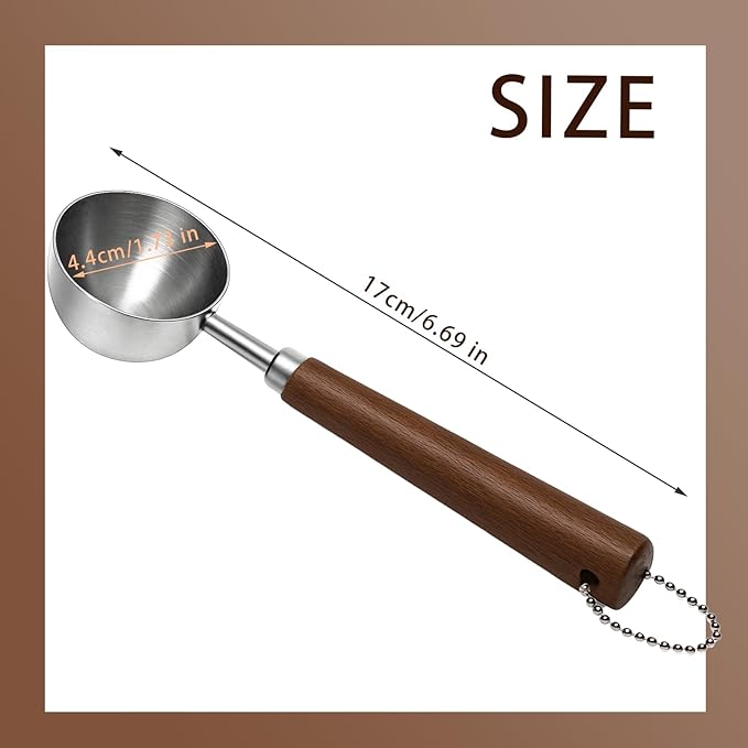 2PCS Vintage Coffee Measuring Spoon， 30ml/10g Capacity coffee scoop for ground coffee、Coffee Beans And Tea，304 Stainless Steel coffee spoons with long Wooden Handle（Silver)
