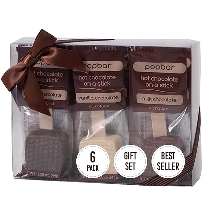 Popbar - Hot Chocolate Sticks - 6 Pack Variety Gift Pack Set Kit- 2 Dark, 2 Milk & 2 Vanilla White. Ideal for Holidays, Valentine's Day, Birthdays, Thanksgiving, Christmas, Hanukkah, Cocoa Bomb Lovers