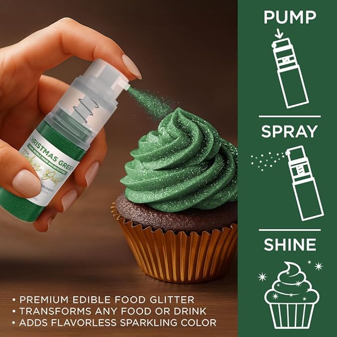 Bakell - Christmas Green Tinker Dust (4g, 1x Mini Spray Pump) Edible Glitter for Food, Desserts, and Beverages!