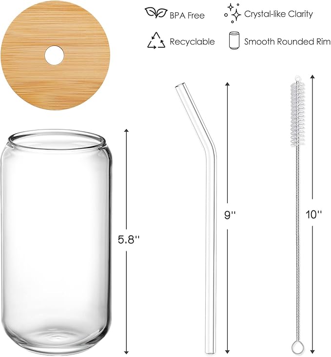 NETANY 2 Pack Glass Cups with Bamboo Lids and Straws 16 oz, Gifts for Women, Drinking glasses set, Iced Coffee, Tea Cup, Cute Aesthetics Tumbler Cup, Mothers Day, Birthday Gifts for Her Mom