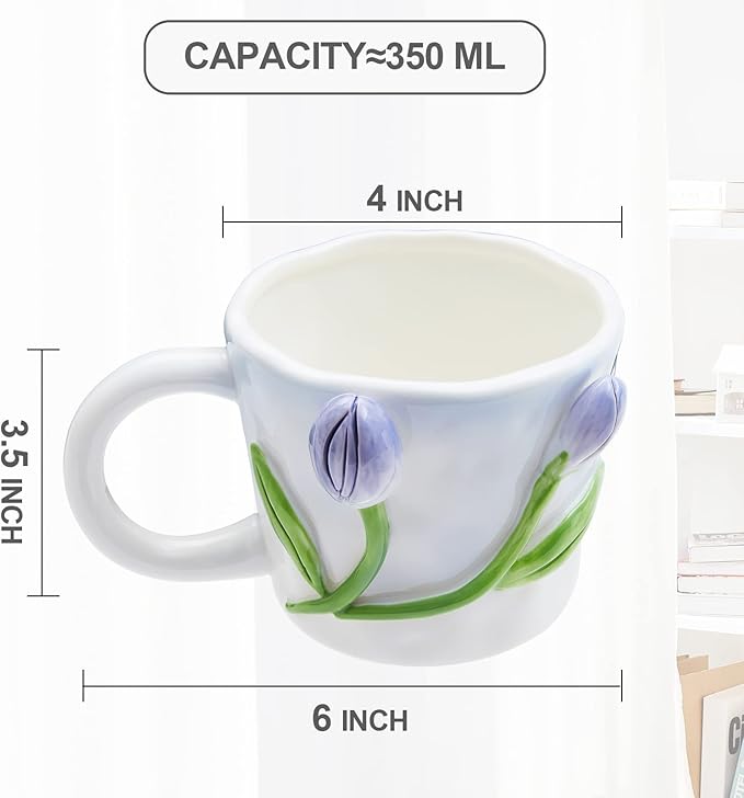 3D Flower Coffee Mug Pink Rose Ceramic Cup,12 oz Cute Handmade Mugs,Christmas Birthday Surprise for Friends Family or Flower Lovers (Pink Rose)