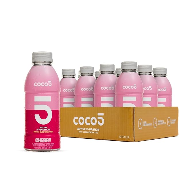 Coco5 Clean Sports Hydration Cherry Flavor | 100% Natural | 50% Less Sugar | Nothing Artificial | Non-GMO | Gluten Free | Developed by Pro Trainers for Pro Athletes | 16.9 OZ (Pack - 12)