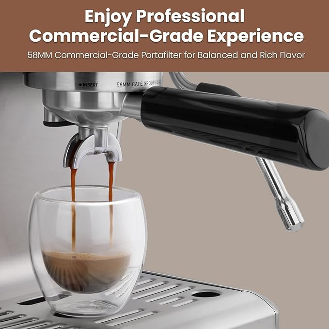 Gevi 58mm Commercial Grade Espresso Machine with PID Temp Control, Adjustable Shot/Temp, Powerful Steam Wand & Barista Kit - Ideal for Home & Café (EzBru 1000)