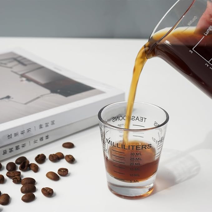 Shot Glasses Measuring cup Liquid Heavy Glass Wine Glass Espresso Shot Glass 26-Incremental Measurement 1oz, 6 Tsp, 2 Tbs, 30ml (2 pack-black 30ml)