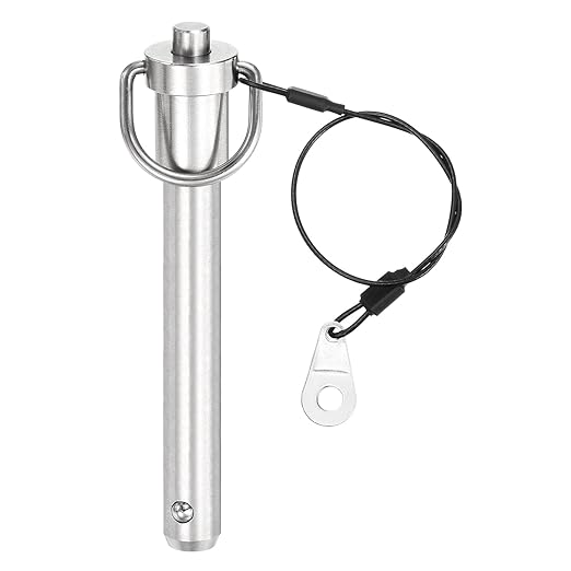 uxcell 1 Pcs Quick Release Pin, 1/2" x 3"(Dia. x L) Push-Button Ball Locking Pin 304 Stainless Steel Ring Handle Locking Pin with Wire for Audio Bimini Top Marine, Silver