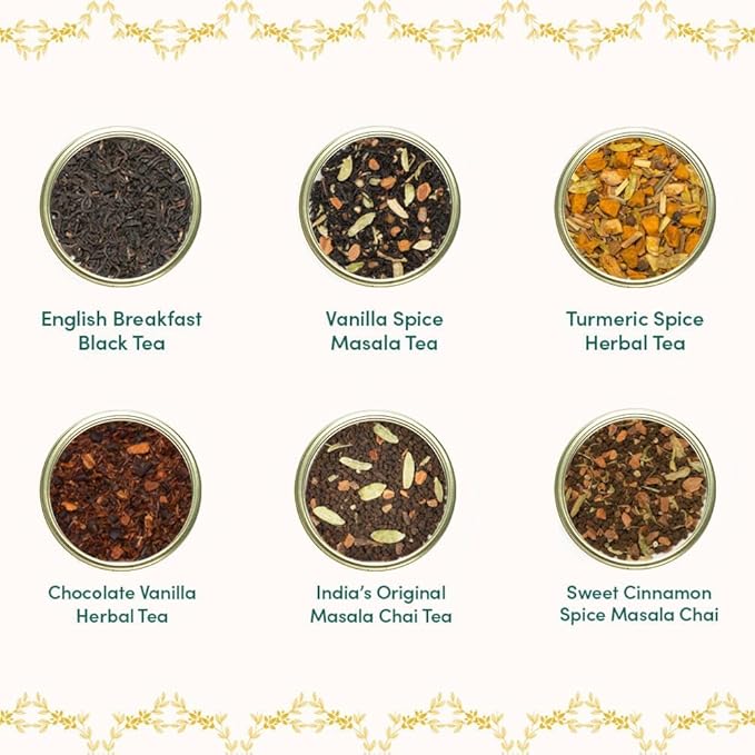 VAHDAM, GLOW - Assorted Christmas Tea Gift Sets (6 Loose Leaf Tea) Tin Caddy Presentation Box | Gluten Free, Non GMO | Holiday Gifts for Everyone