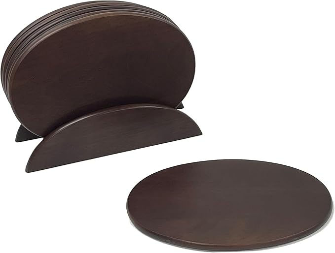 6 Walnut Stained Wood Boards with Stand, Perfect for Serving, Sushi, Cheese, Hors D'Oeuvre, Charcuterie, Sandwiches, 7 Piece Set, 9 1/2" x 6 1/2" ★★Pack of 10★★