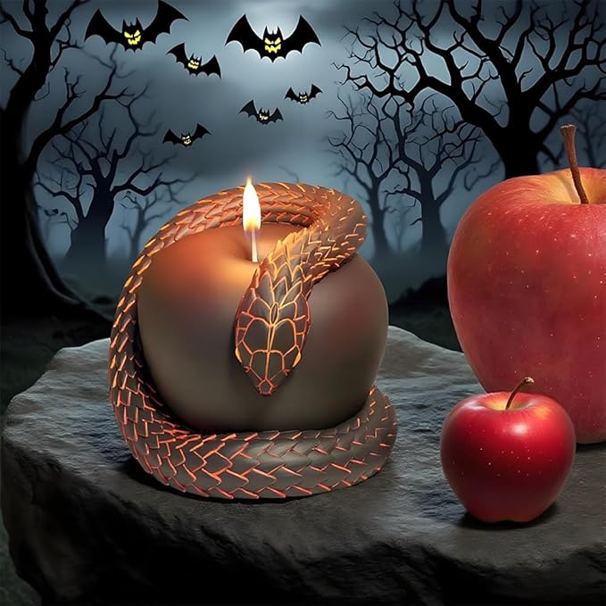 Gothic Snake and Apple Religious Art Candle Mold – 3D Silicone Resin Mold for Epoxy Casting, Aromatherapy Wax, Halloween Gothic Decor, Serpent Apple Sculpture Candle Making Mold