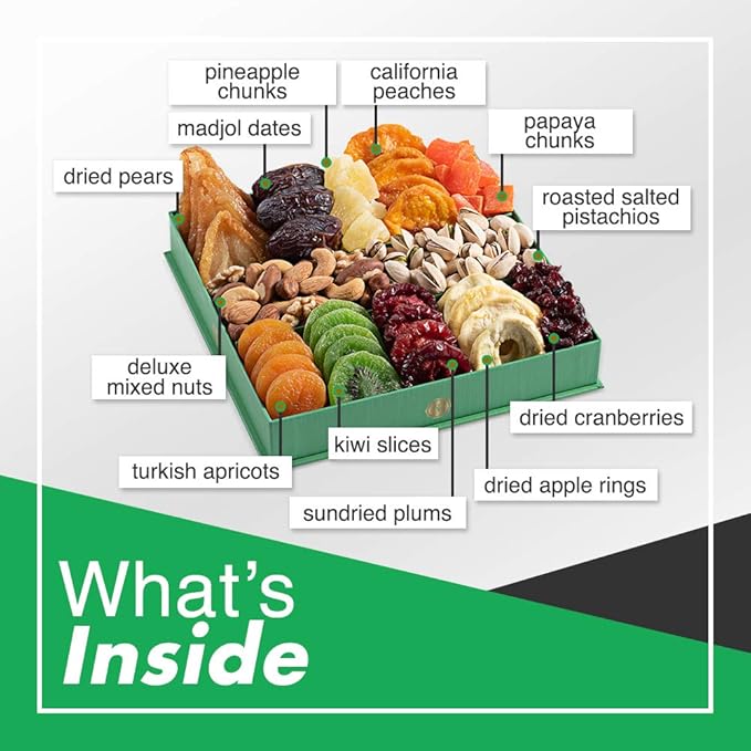 Thanksgiving Dried Fruit & Nuts Gift Basket - Fresh Dried Fruit & Nuts Gift Basket - Assorted Food Gift Box for Christmas, Holiday, Family, Sympathy, Men & Women.