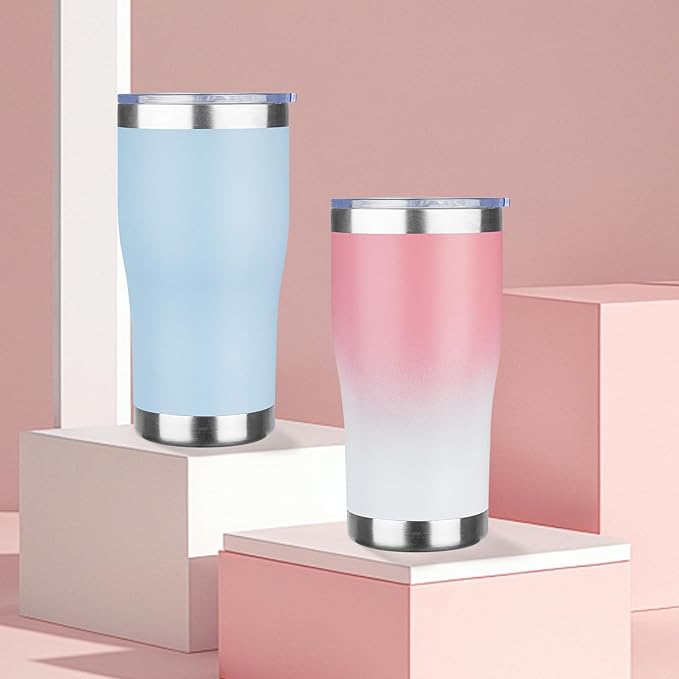 MEZMUT 20oz Coffee Tumbler with Lid and Straw Double Wall Vacuum Insulated Cup Stainless Steel Travel Mugs Insulated for Hot and Cold Leakproof Powder Coated Tumbler for Indoor and Outdoor(Pink White)