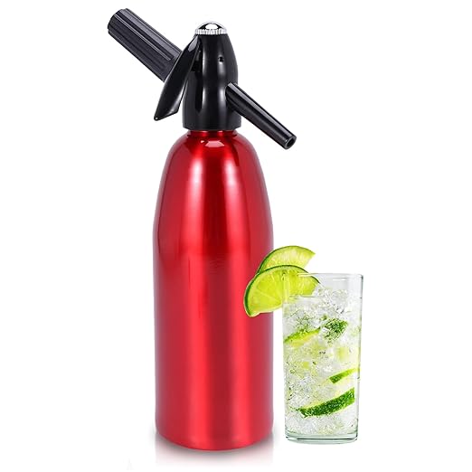 AstraLoom Soda Siphon,1L Portable Nostalgic Seltzer Water Maker Kit, Aluminum Sparkling Water Maker for Carbonated Drinks/Juices/Cocktails, Use 8 gram CO2 Cartridges (Not Included) (Red)