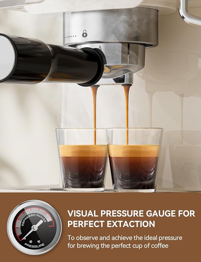 Espresso Machine 20 Bar, Professional Espresso Maker with Milk Frother Steamer Wand, Espresso Coffee Machine Off-white, Cappuccino & Latte Machine for Home, Retro, 1.8L Removable Water Tank