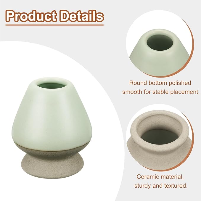 HARFINGTON Ceramic Chasen Stand 70mm Matcha Whisk Holder Teas Set Whisks Stand Traditional Matcha Tea Chasen Holder Tea Set Accessories for Tea Tasting, Beige/Light Green