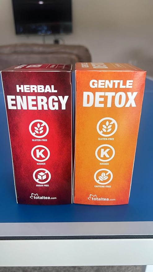 Total Tea Detox Tea & Energy Set - 25 Day Detox - Herbal SIim Tea with Chamomile - Hibiscus Tea and Ginger Root for Colon Cleanse – Natural Citrus & Cinnamon Fruit Tea for Digestive Health
