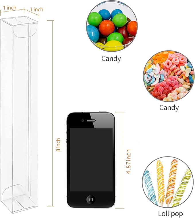 COTOPHER 60 Pcs Pretzel Rod Boxes 1x1x8 Inches Chocolate Covered Pretzels Rod Box Transparent PET Plastic Gumball Tube Clear Favor Boxes