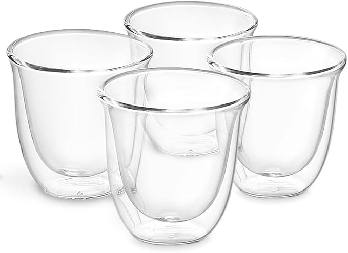 Double Wall Insulated Espresso Cups Set of 4-3oz Borosilicate Glass, Heat & Thermal Shock Resistant, Keeps Hands Cool, for Home, Cafe, Gift
