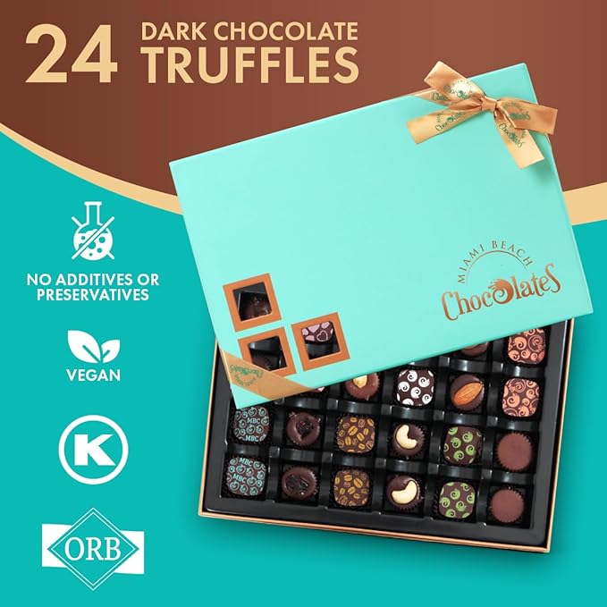 Dark Chocolate Truffles Gift Box, 24 Pieces of Chocolates Gift Box, Ultimate Assorted Chocolates for Birthdays, Holidays or Corporate Gifts, A Premium Chocolate Experience Made for Gifting