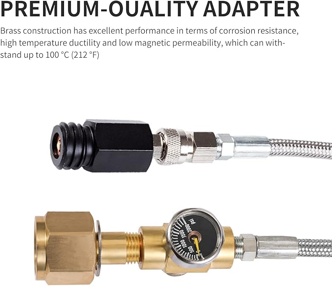 CO2 Tank CO2 Cylinder Direct Adapter with 60in Stainless Steel Hose Pressure Gauge & Exhaust Valve, CGA320 to TR21-4 Soda Maker Connector for Fizzi One Touch Jet Ninja Thirsti