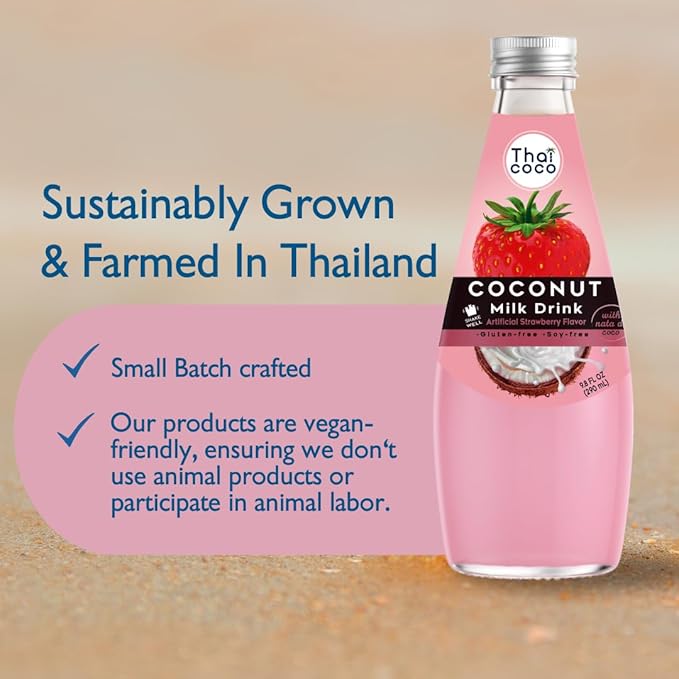 Thai Coco - Strawberry Coconut Milk Drink with Nata De Coco - 9.8 fl. oz. 4 Pk