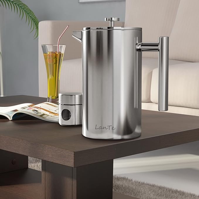 French Press Coffee Maker, Double Insulated 304 Stainless Steel Coffee Tea Maker 4 Level Filtration System, No Coffee Grounds, Rust-Free, Dishwasher Safe, 1000ml