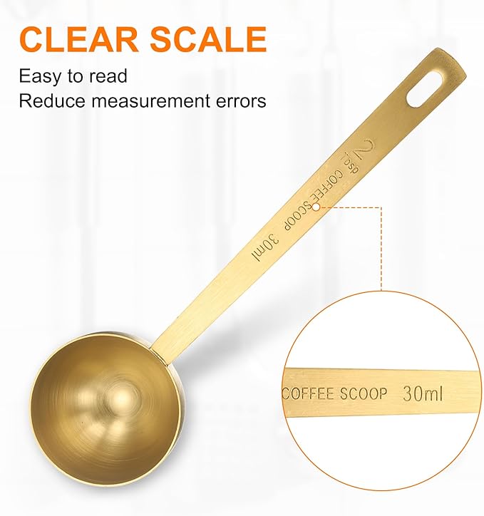 HARFINGTON Coffee Scoop Spoon 2tbsp (6tsp, 30ml) 304 Stainless Steel Long Handle Teaspoon/Tablespoon Measuring Spoons Scoops for Tea Sugar Kitchen, Gold