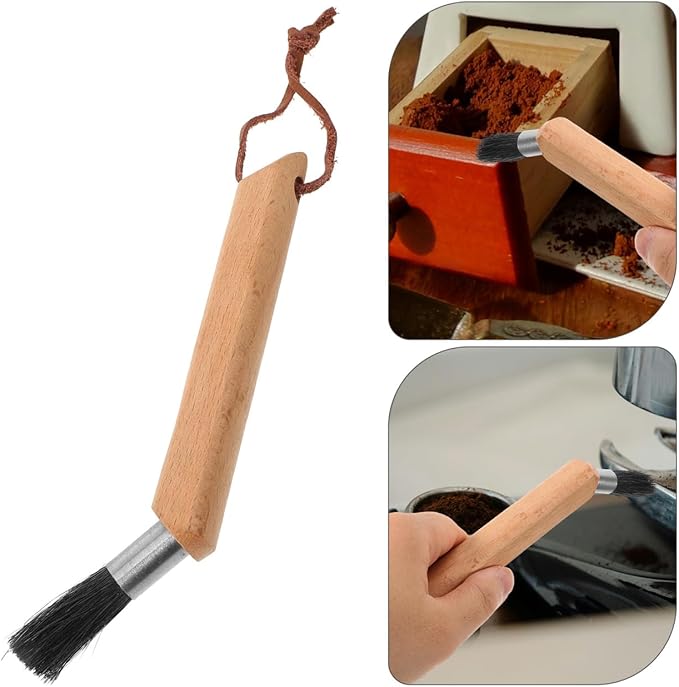 Artibetter Coffee Machine Cleaning Brush - Multi-Functional Wood and Bristle Brush for Thorough Espresso Grinder Maintenance