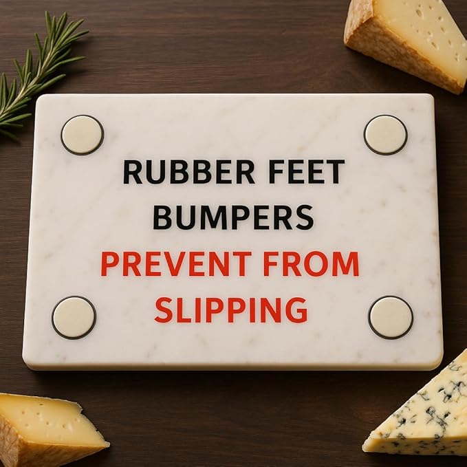 Marble Pastry & Cutting Board – 10x14 Inch Natural Stone Slab with Non-Slip Feet for Dough, Cheese, Baking, Serving, Charcuterie, Trivet – Easy to Clean Gift Tray.