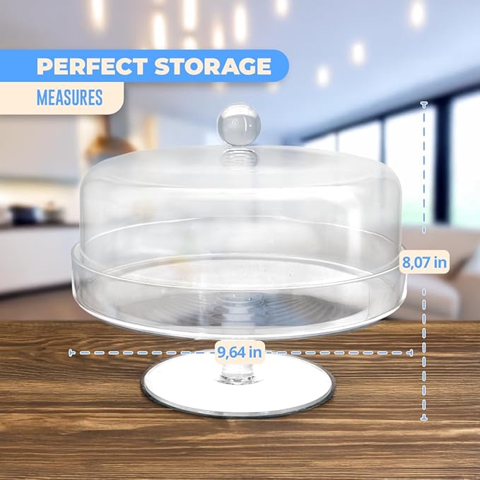 Acrylic Cake Stand with Lid – Multifunctional Cake Holder with Cover, Covered Pie Plate with Lid, Elegant Cake Stand with Dome Lid, Panera de Vidrio Cristal para Mesa - 8.07 in × 9.65 in