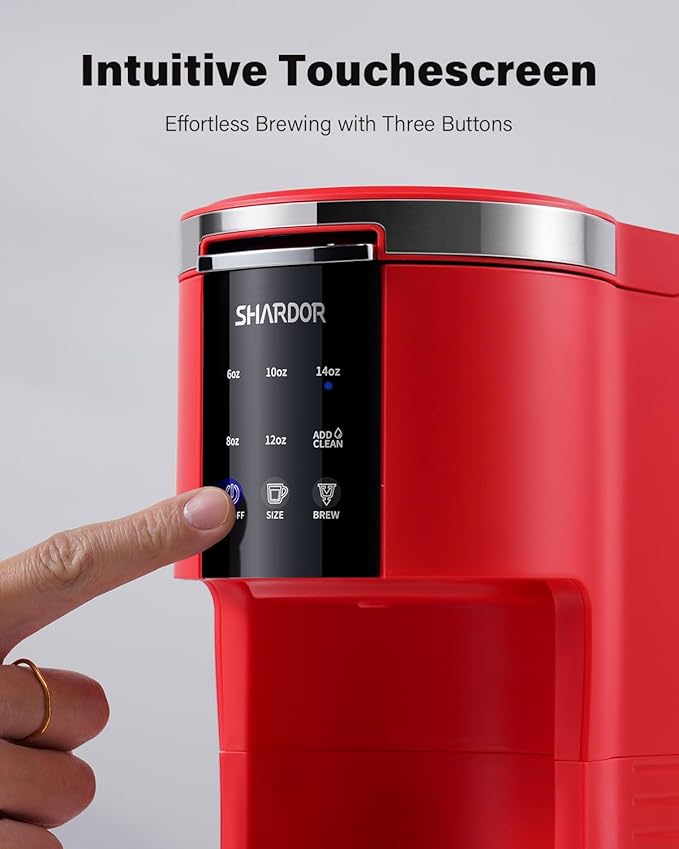 SHARDOR 3 in 1 Coffee Maker, K Cup Coffee Maker Compatible with Ground Coffee & Teas, Single Serve Coffee Machine, 6–14oz Brew Sizes, 40oz Detachable Water Reservoir, Descale Settings, Red