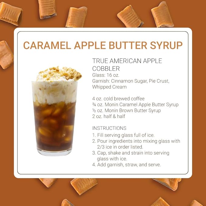 Monin - Caramel Apple Butter Syrup, Buttery Caramel and Cooked Apple Flavor, Natural Flavors, Great for Hot Lattes, Ciders, and Seasonal Cocktails, Non-GMO, Gluten-Free (1 Liter)