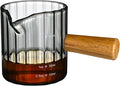 Glass Measuring Cup, 3oz Espresso Shot Glass with Wood Handle, Single Spout Measuring Cups Pitcher Milk Cup Coffee Shot Glasses (Gray Ribbed)