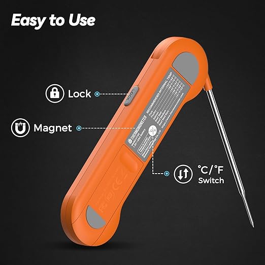 0.5 Sec Instant Read Meat Thermometer Digital with ±0.5℉ Precision, 100% Waterproof Auto Flip Bright LCD Screen, Motion Sensing Food Thermometer for Cooking Kitchen Oven Grill Candy BBQ, Orange