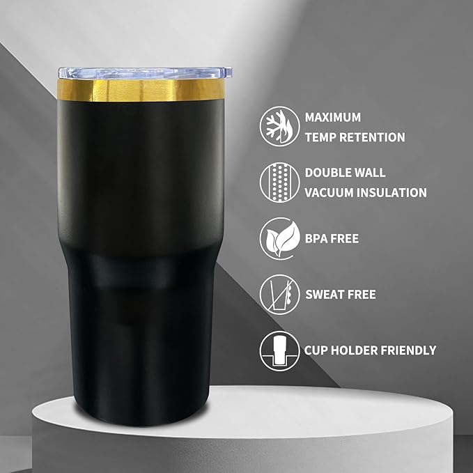 20 oz Tumbler Stainless Steel Tumbler with Lid and Straw, Double Wall Vacuum Insulated Travel Coffee Mug for Laser Engrave, Powder Coated Cups for Hot and Cold Drinks (Black,1 pack)