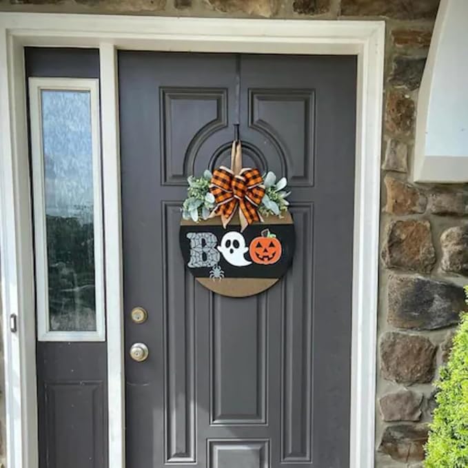 Halloween Stencils for Painting 12inch Large Reusable Halloween Stencil for Door Hanger Round Skeleton Ghost Boo Templates for Wood Walls Windows Door Mat Fabric