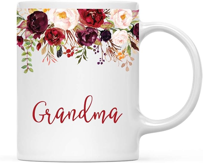 Andaz Press 11oz. Mother's Day Ceramic Coffee Tea Mug Gift, Fall Autumn Marsala Burgundy Flowers Roses Florals, Grandma, 1-Pack, Includes Gift Box, Birthday Christmas Gift Ideas