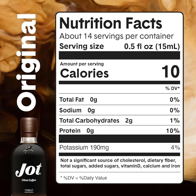 Jot Coffee Concentrate (Original) High Caffeine Cold Brew Coffee Concentrate Liquid for Iced Coffees, Instant Espresso, Hot or Cold Instant Coffees - Makes 14 Cups, 150mg Caffeine/Tbsp, Sugar Free