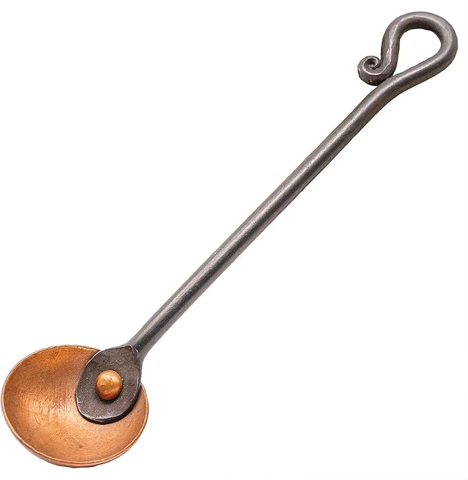 Copper and Steel Coffee Scoop | Food Grade & Measures 2 Tsp | Antique & Rustic Cast Iron Metal Spoon | Use For Espresso Beans, Tea Leaves, or Sugar | Handmade in Maine USA | By Wicks Forge