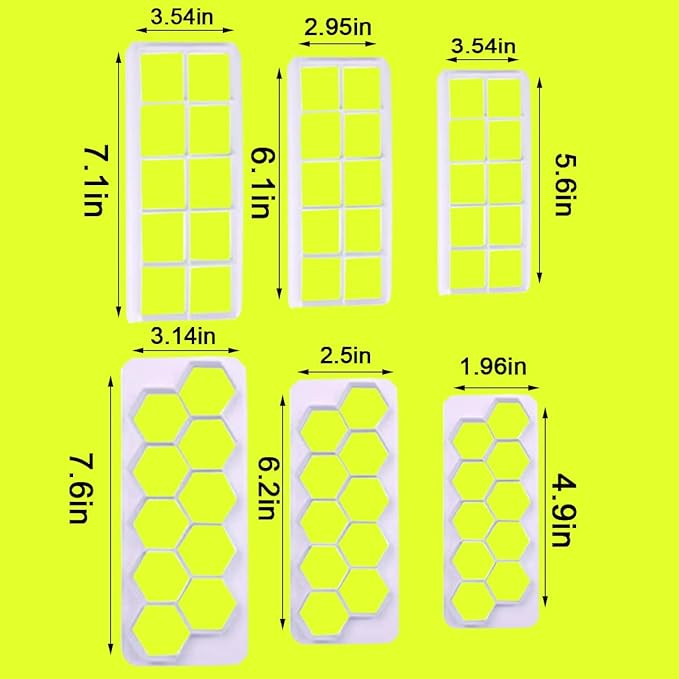 12 Pcs Cake Fondant Cutter, Fish Scale Fondant Cutters 4 Size Geometric Biscuit Cutters Cake Decorating Cookie Cutter Cake Border Decorating Tool for Square & Hexagon Cookie Cutters