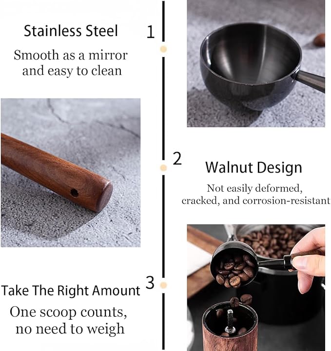 2 PCS Coffee Scoop Vintage Coffee Measuring Spoon Retro Stainless Steel Coffee Spoon Long Wooden Handle Coffee Scoop Kitchen Utensil for Scooping, Measuring & Serving Perfect for Coffee Tea, and More